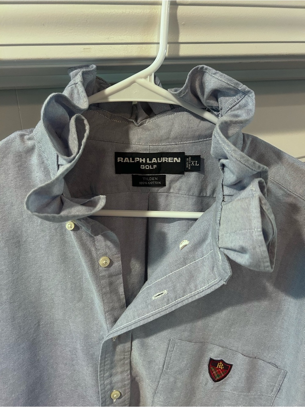 Mens Ralph Lauren Golf Men's Blue Oxford Button-Down Shirt XL Ruffled Collar
